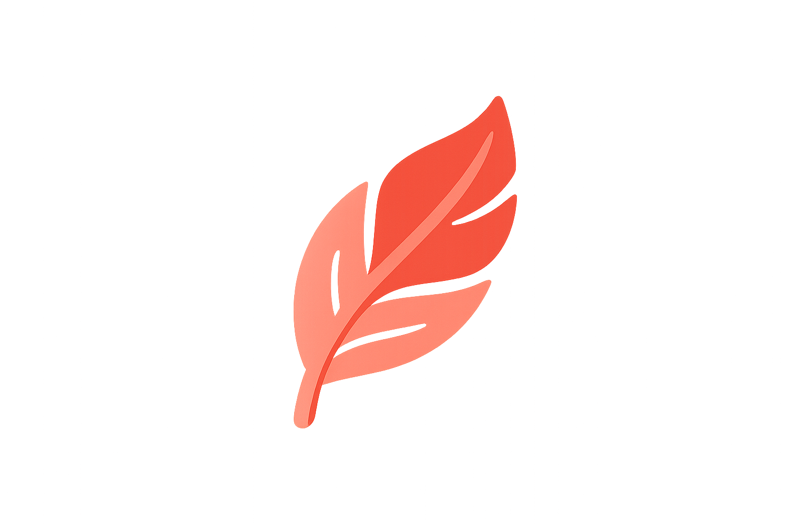 Create a minimal, flat-style icon with a soft, modern look for a feminine wellness brand. Show a stylized feather to represent rapid warmth. Use pink and warm red tones with white accents, keeping the design clean and recognizable at small sizes.