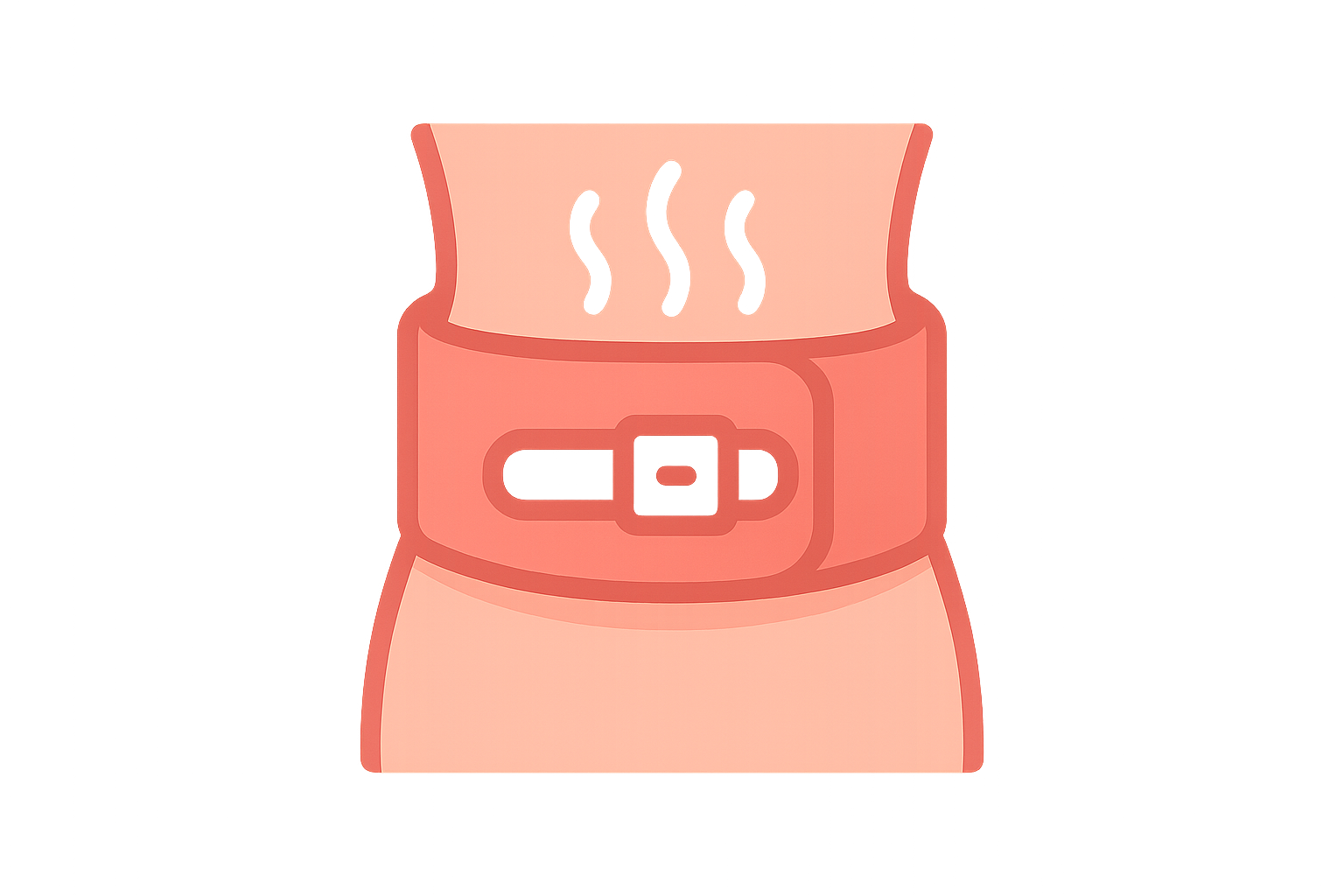 Create a minimal, flat-style icon with a soft, modern look for a feminine wellness brand. Show a stylized waist belt symbol to represent rapid warmth. Use pink and warm red tones with white accents, keeping the design clean and recognizable at small sizes.